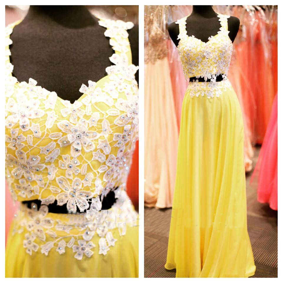 Beaded Prom Dresses Beading Prom Dress Yellow Prom Gown 2 Pieces Prom Gowns Elegant Evening Dress Lace Evening Gowns 2 Piece Evening Gowns