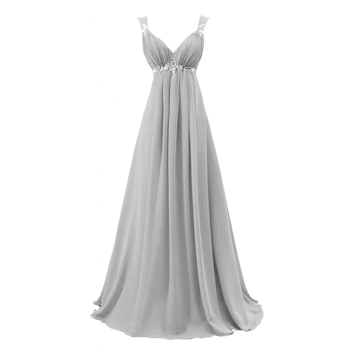 Light Grey Chiffon Prom Dresses Crystals Women Party Dresses