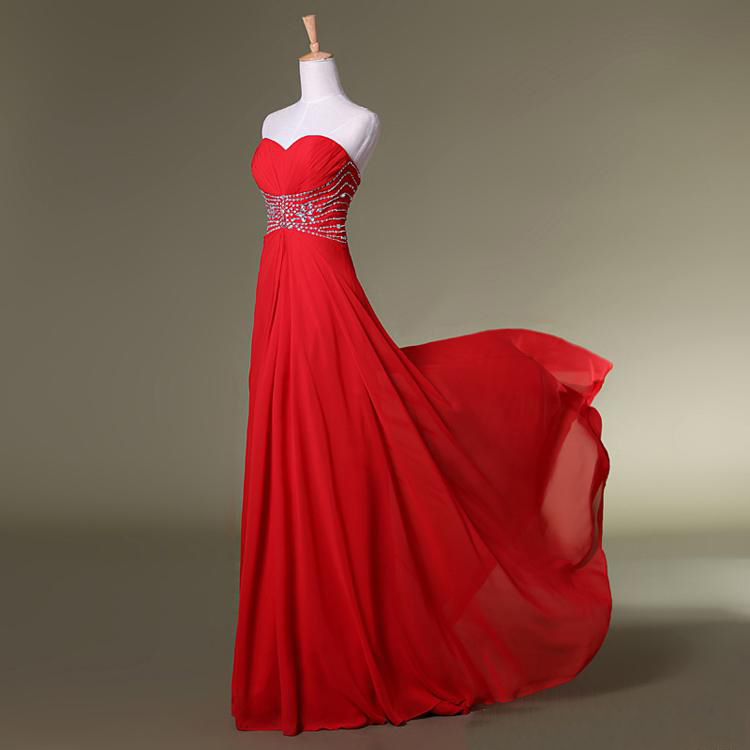 Red Chiffon Prom Dresses Crystals Women Party Dresses