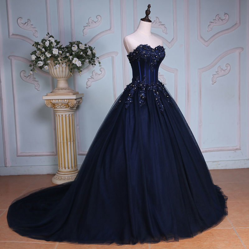 Navy Blue Quinceanera Dress Party Evening Ball Formal Prom Pageant Wedding Gown