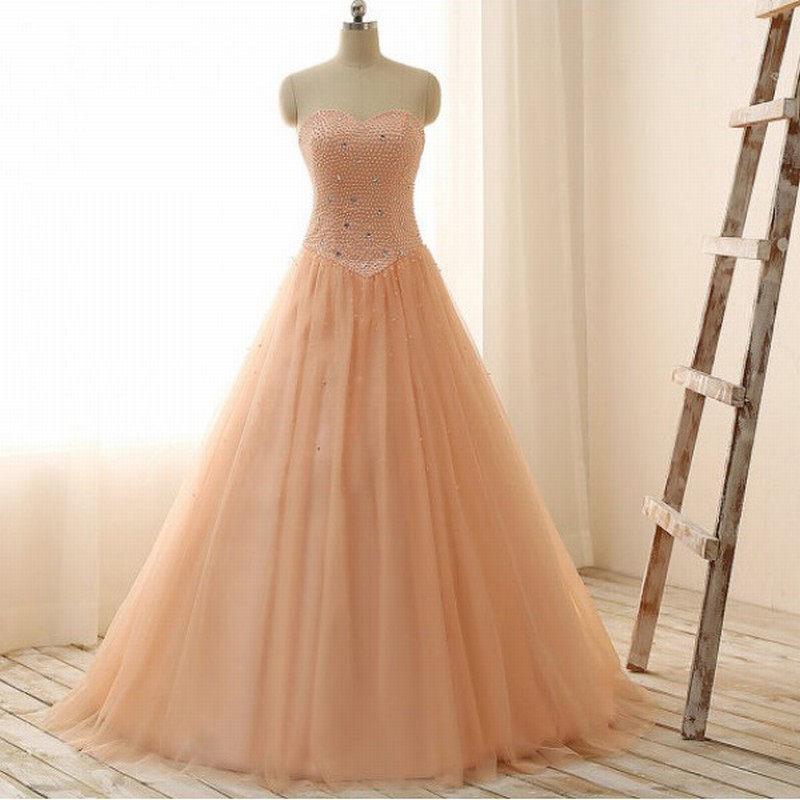 Sweetheart Crystals Tulle Prom Dresses Custom Made Women Dresses