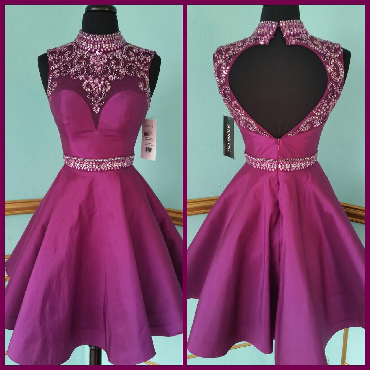 Open Back Short Satin Dresses Crystals Beaded Women Party