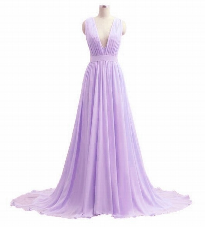 Light Purple Chiffon Prom Dresses Pleat Women Party Dresses