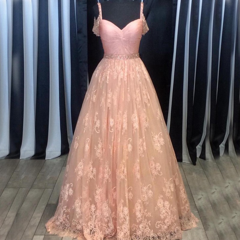 Charming Prom Dress Lace Prom Dress A-line Prom Dress Spaghetti Straps Evening Dress