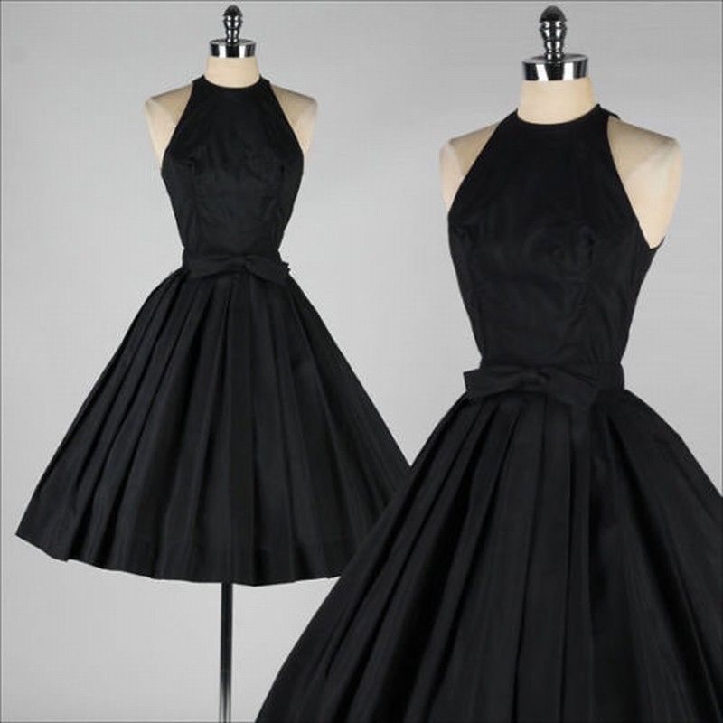 Short Vintage Black Party Dresses Tea Length Evening Homecoming Prom Gowns