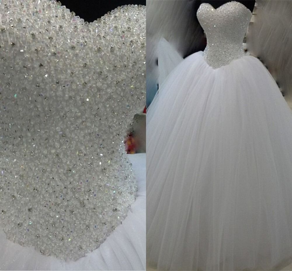 Luxury Beading Princess Wedding Dresses Ball Gown Tulle Custom Made Bridal Gowns
