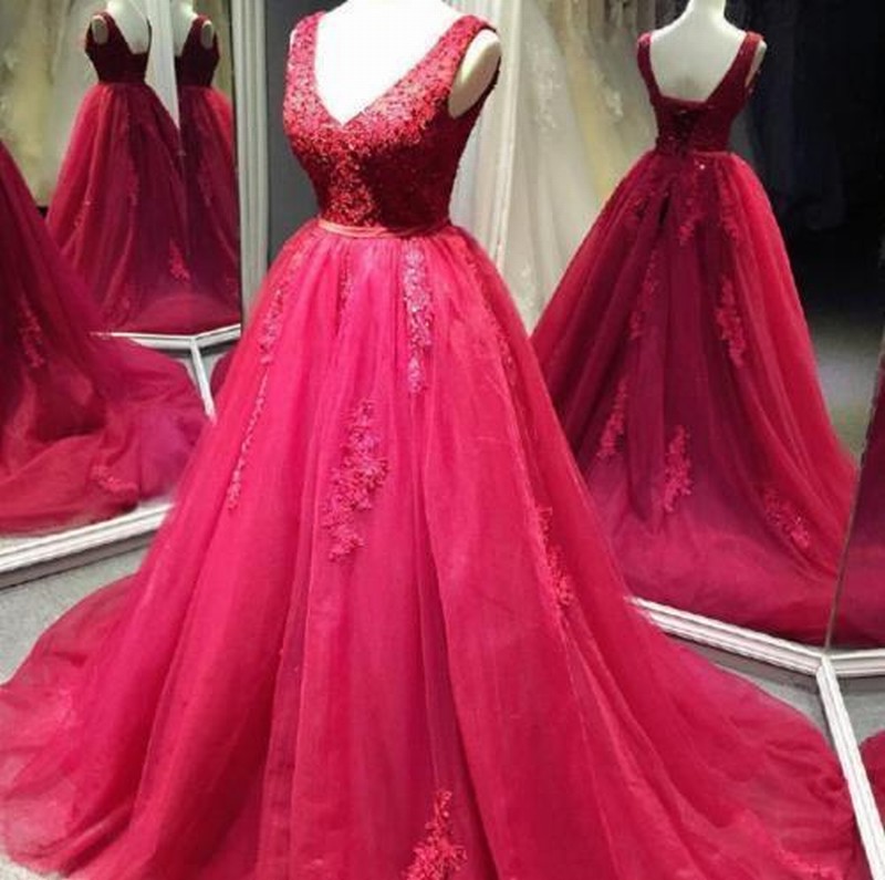 V Neck Applique Wedding Dress Bridal Gown Custom Size 6-8-10-12-14
