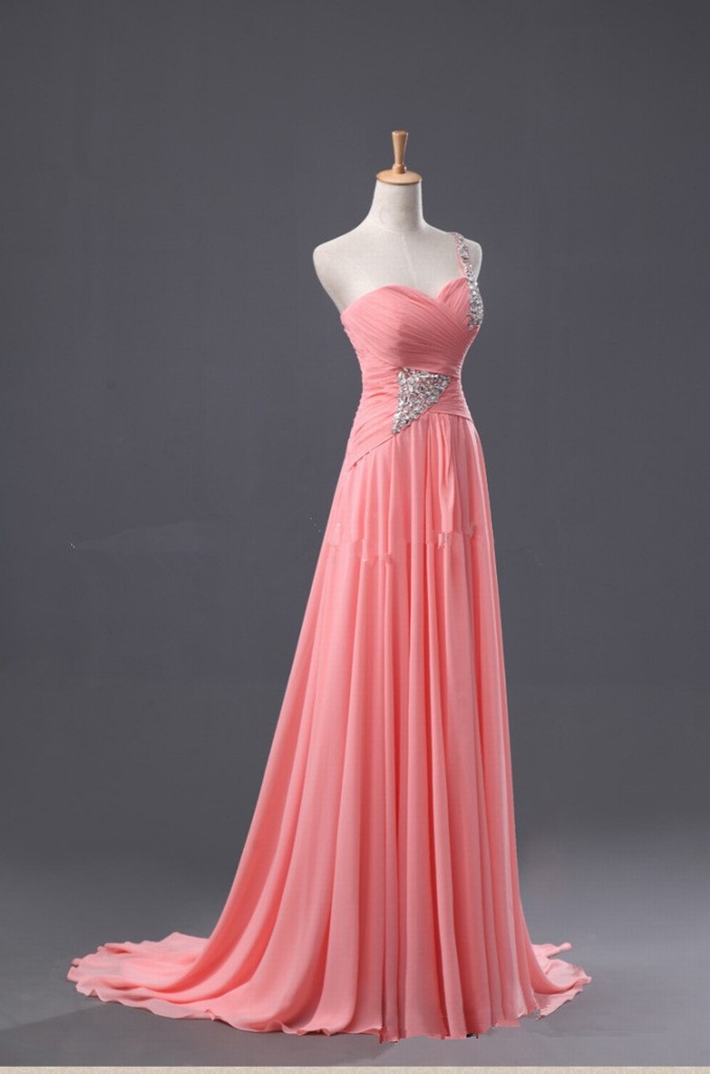 Pink One-shoulder Simple Prom Dress With Beading Prom Dresses Simple Prom Dresses Prom Gown Evening Dresses