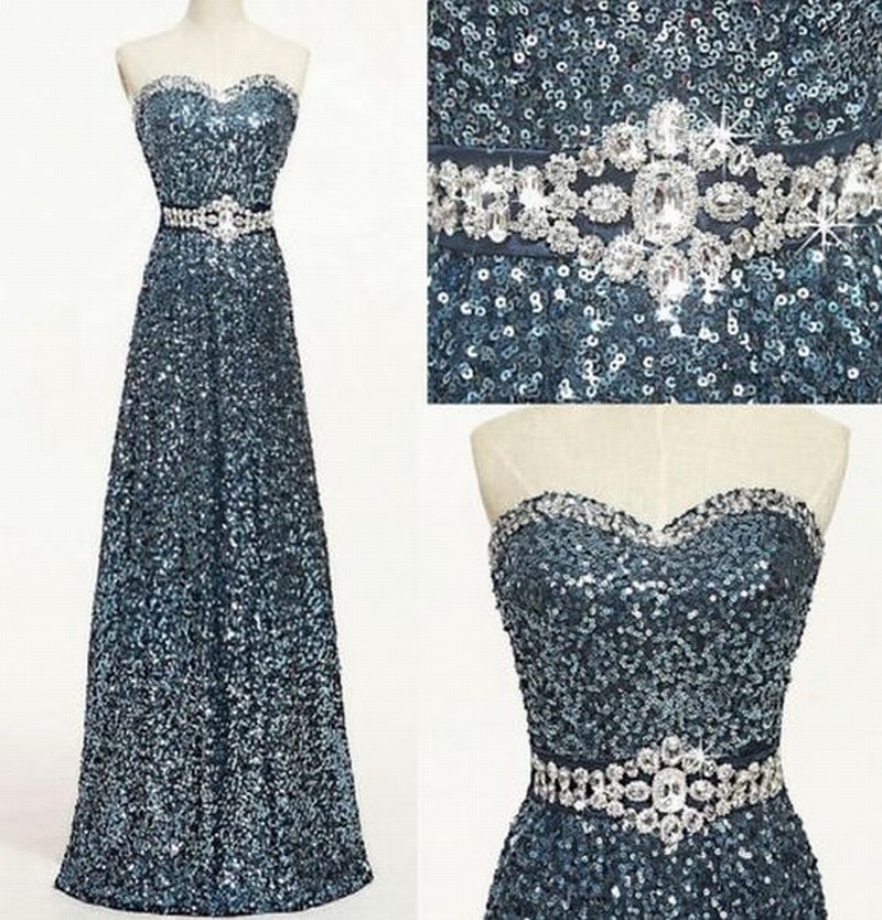 Modest A Line Sweetheart Flowers Sequin Prom Dress Long Evening Dresses main image 1