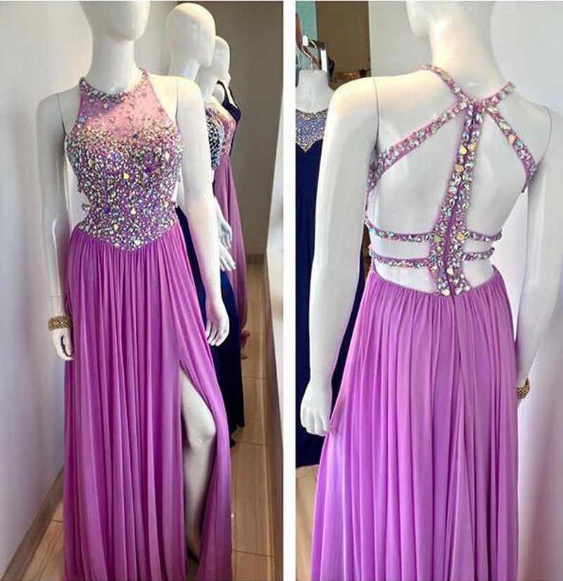 Charming Prom Dress Halter Prom Dress Beading Prom Dress Chiffon Prom Dress A-line Evening Dress