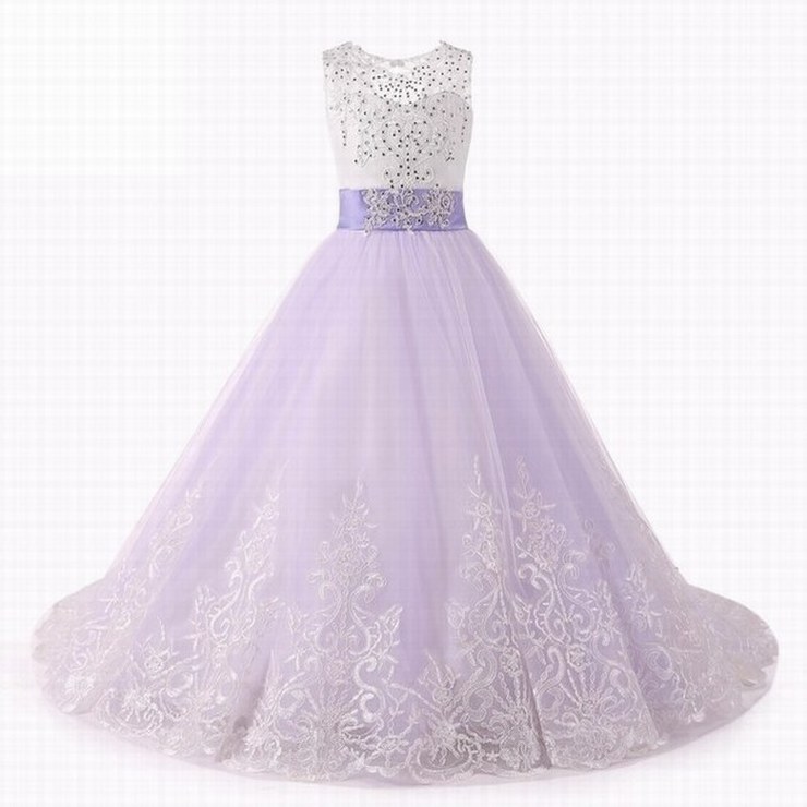 Hot Sale Sweet Bows Beading Appliques Lace Flower Girl Dresses for Wedding Beading Sash First Communion Girls Prom Party Gowns st02 (1)