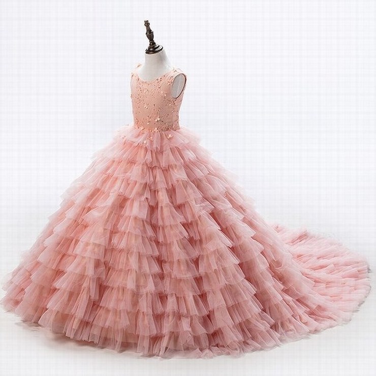 Baby Peach Pageant Dresses For Girls Glitz Flower Girl Dresses Sleeveless Ball Gowns Girls Communion Dress St26 (1)