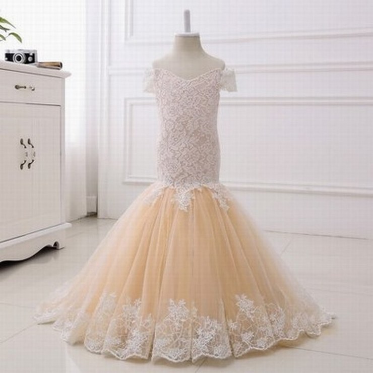 Lace+tulle Champagne Flower Girl Dresses Size 2-14 Teenage Dress For Wedding Party Birthday St148