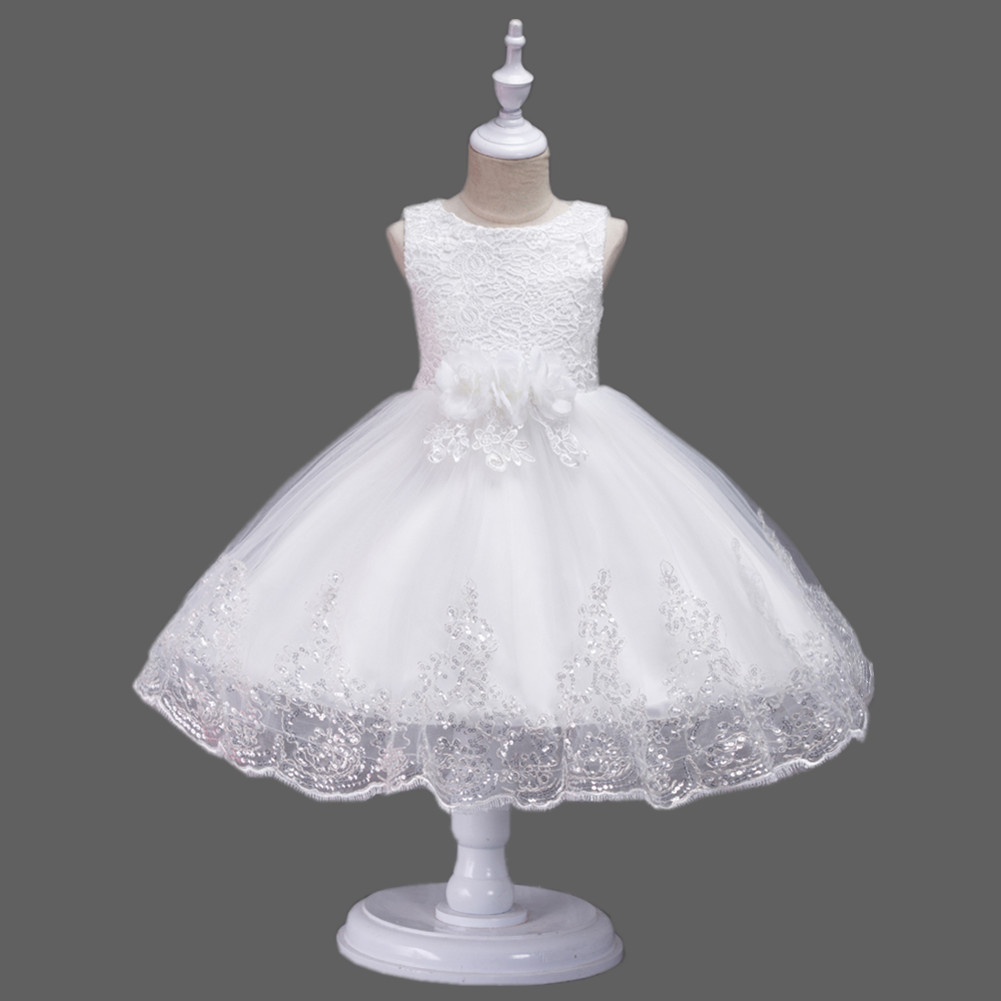 White Lovely Lace Appliques Beaded Flower Girl Dresses Kids Evening Gowns For Wedding First Communion Dresses Vestido Comunion