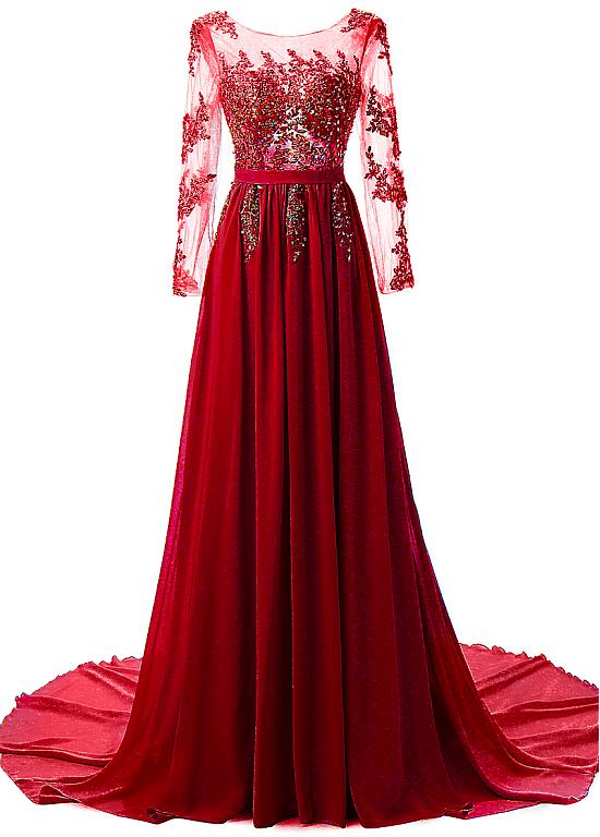 Flowing Tulle & Chiffon Bateau Neckline A-line Evening Dresses With Beaded Lace Appliques 18lf20