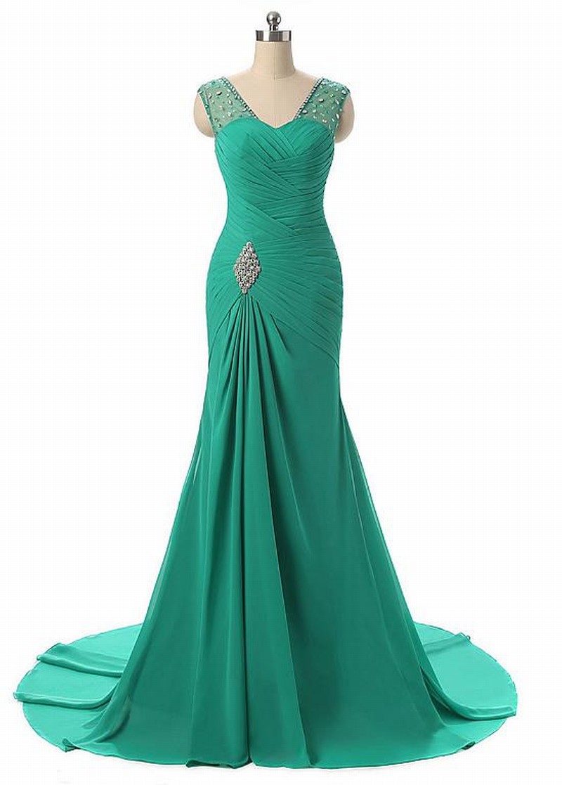 Stunning Chiffon Scoop Neckline Mermaid Evening Dresses With Beadings 8lf33