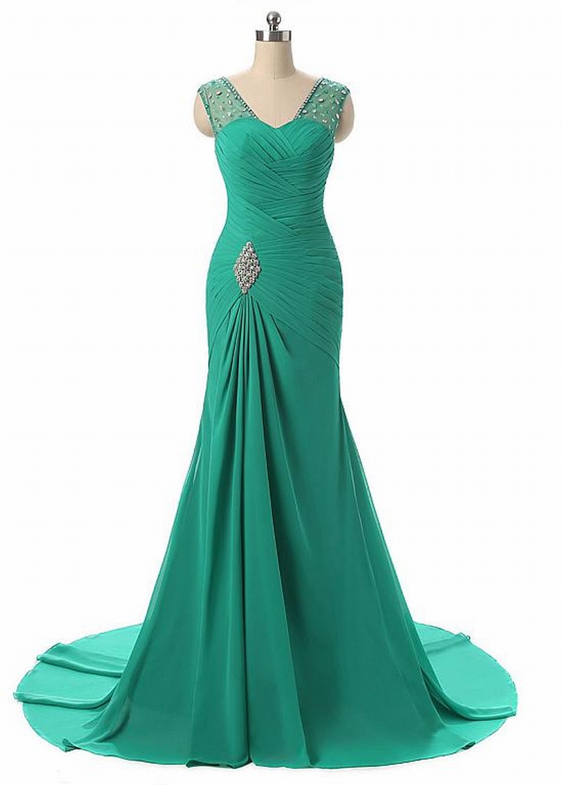Blue Tactile Chiffon Scoop Trumpet/Mermaid Sleeveless Lace-up Evening Dresses