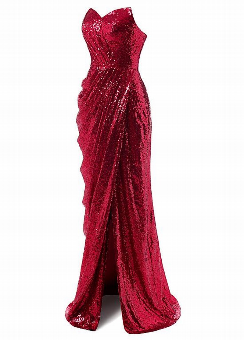 Shimmering Sequin Lace Strapless Neckline Sheath Evening Dresses18lf34