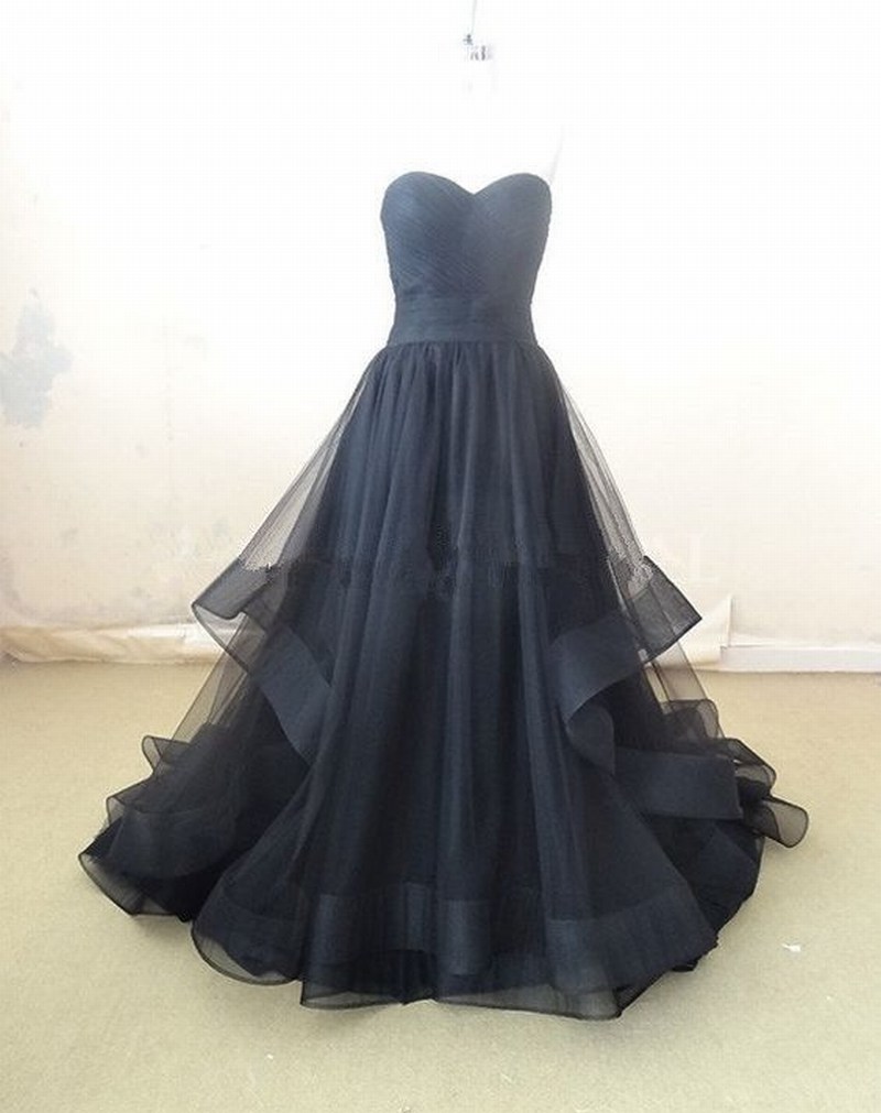 Strapless Ball Gown Sexy Black Wedding Dress Evening Dress Full Length Prom Dress 90