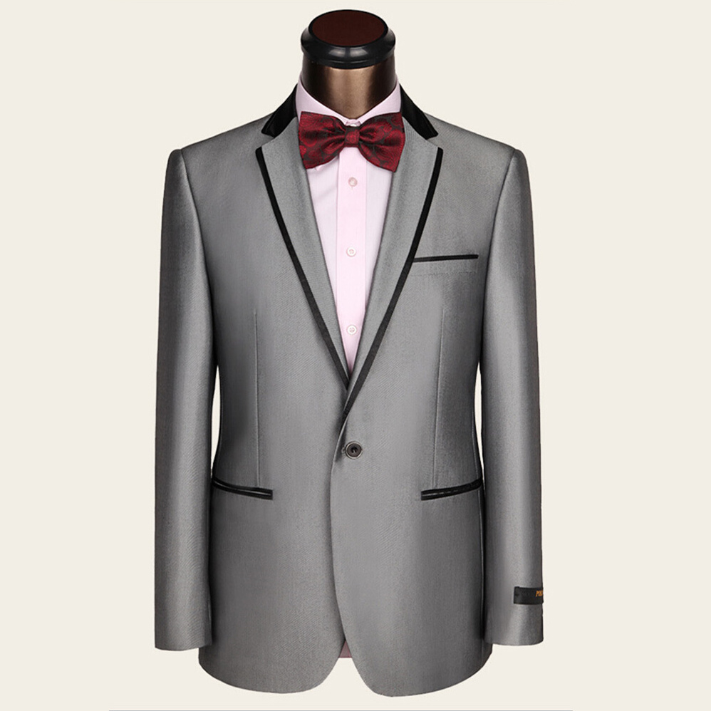 Slim Fit Formal Wear Groom Men Wedding Suit Silver Gray Prom Blazer with Pants for Wedding Tuxedos