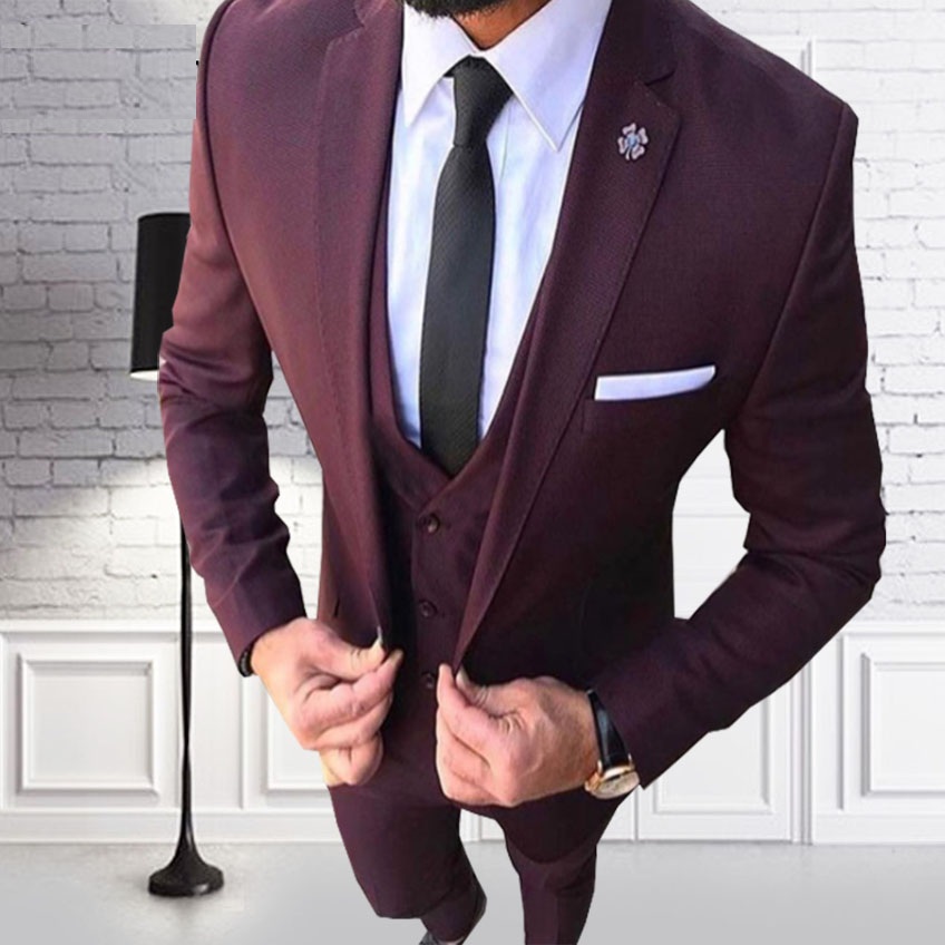 Latest Fashion3 Piece Groom Style Mens Suits Wine Red Men Wedding Suit ...
