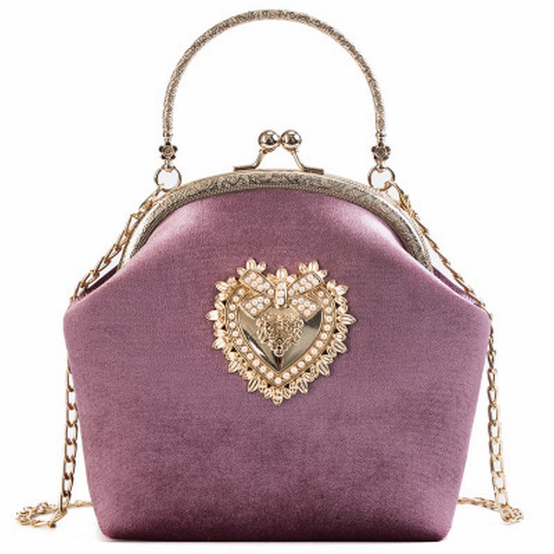Female Vintage Velour Heart Design Handbag