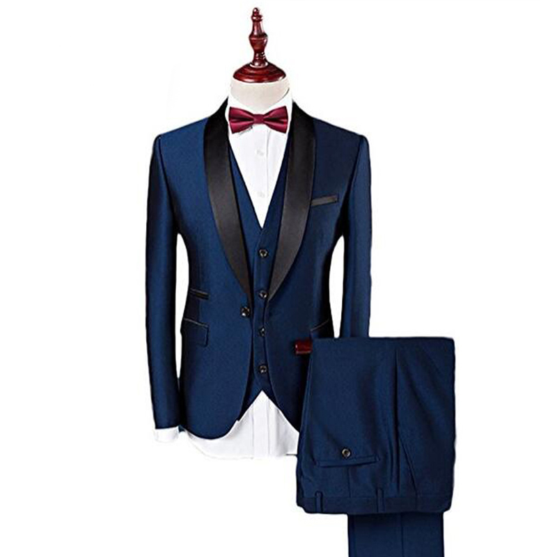 Custom Grey Mens Suits Black Lapel Slim Fit Wedding Suits For Groom Groomsmen Prom Casual Suits (jacket+pants+vest)