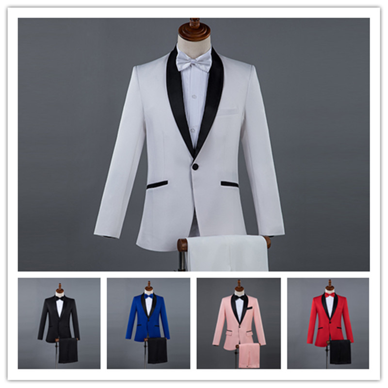 2019 Smart Casual 5 Colors Lapel Collar Two-piece Jacket Pants Suit Evening Party Singer Prom Suit Costumes Size