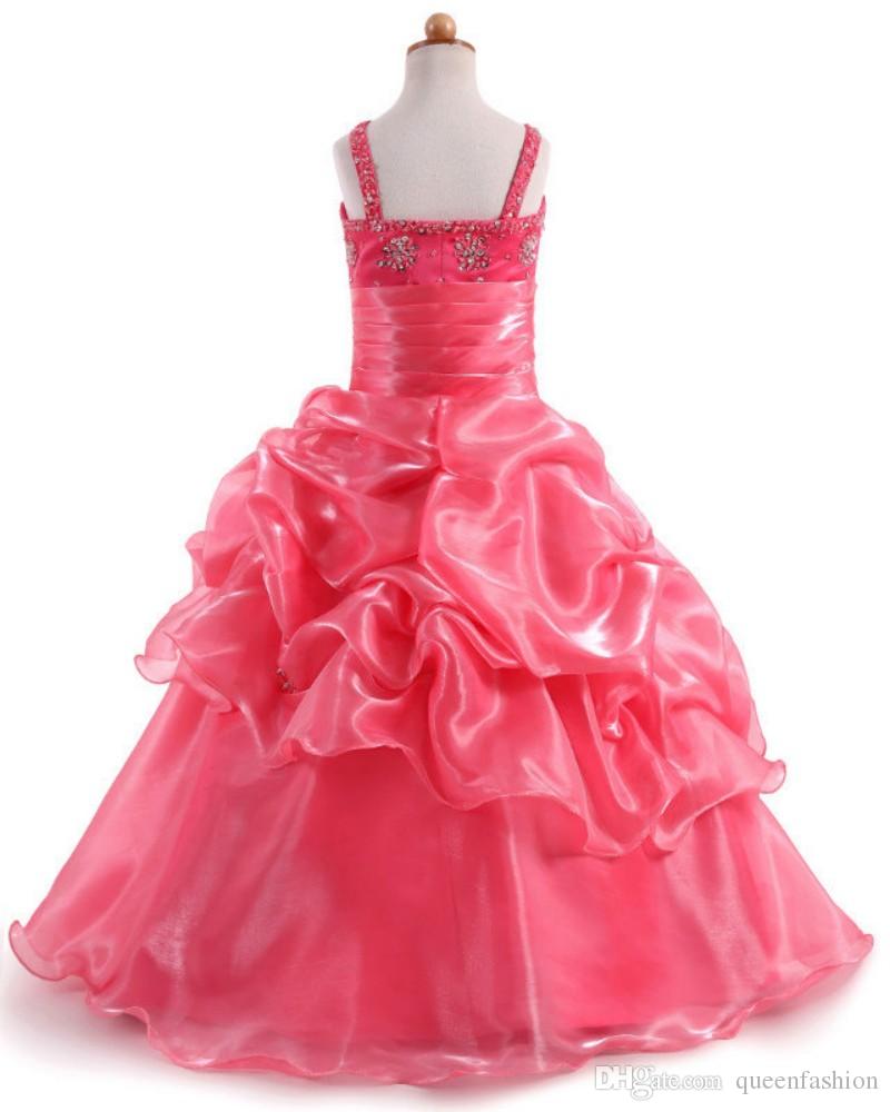 2019 Girls Pageant Dresses Spaghetti Straps Crystal Rhinestone Ball Gown Prom Dress For Kids Children Flower Girl Dresses