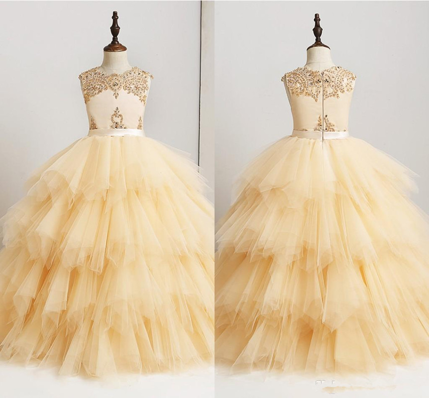 2019 Flower Girl Dresses High Quality Made Lace Beaded Ruffles Tulle Girl Prom Dress Pageant Gown