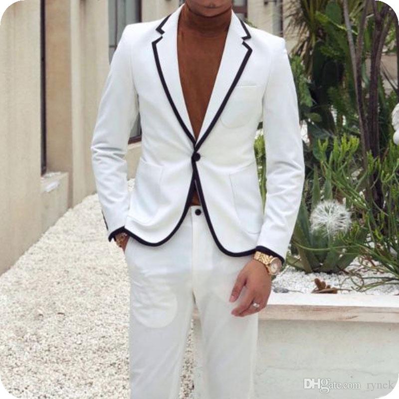 Custom Made White Men Suits Groom Wedding Tuxedos Best Man Blazers Designer Jacket Pants 2piece Slim Terno Masculino Costume Homme Mariage