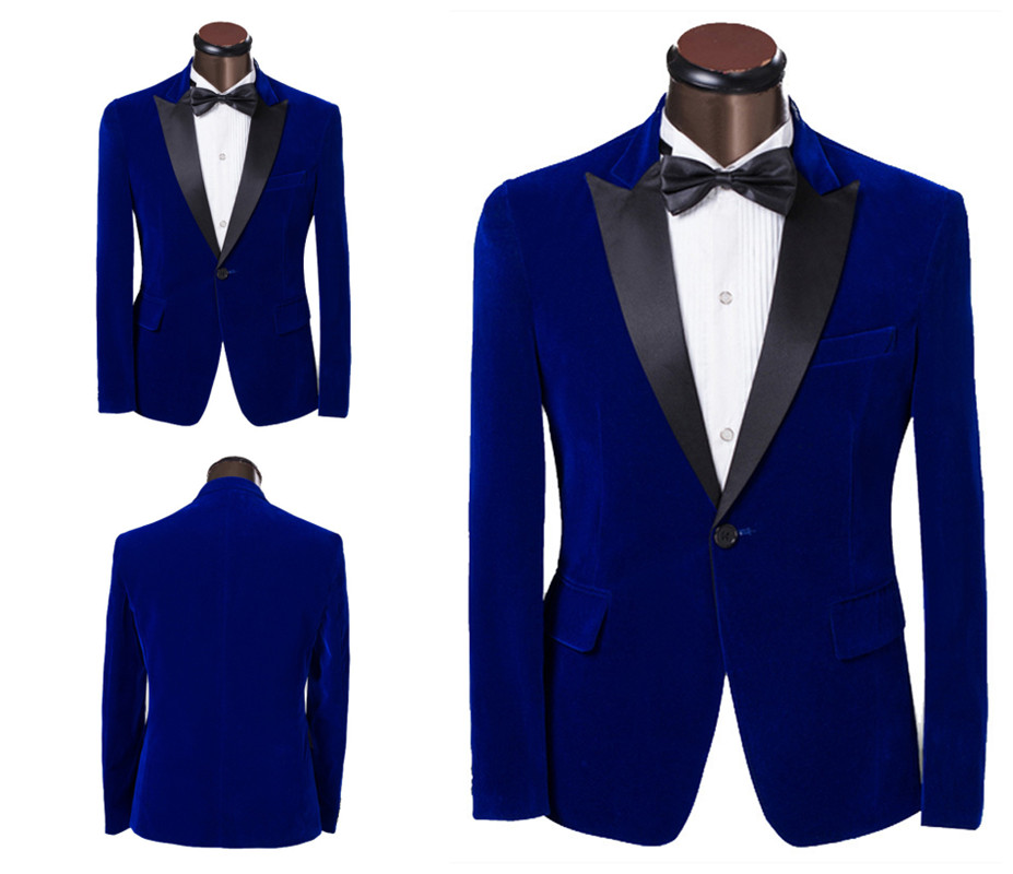1pc Custom Made Velvet Men's Tuxedo Dress Suits Fashion Blue Single Button Men Suit Slim Groom Wedding Suits For Men Jacket