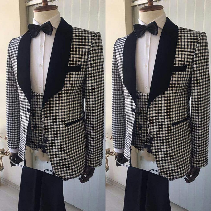 Custom Made Groom Tuxedos Shawl Black Lapel Groomsmen One Button Men Suits Weddingpromdinner Man ( Jacket+pants+vest)