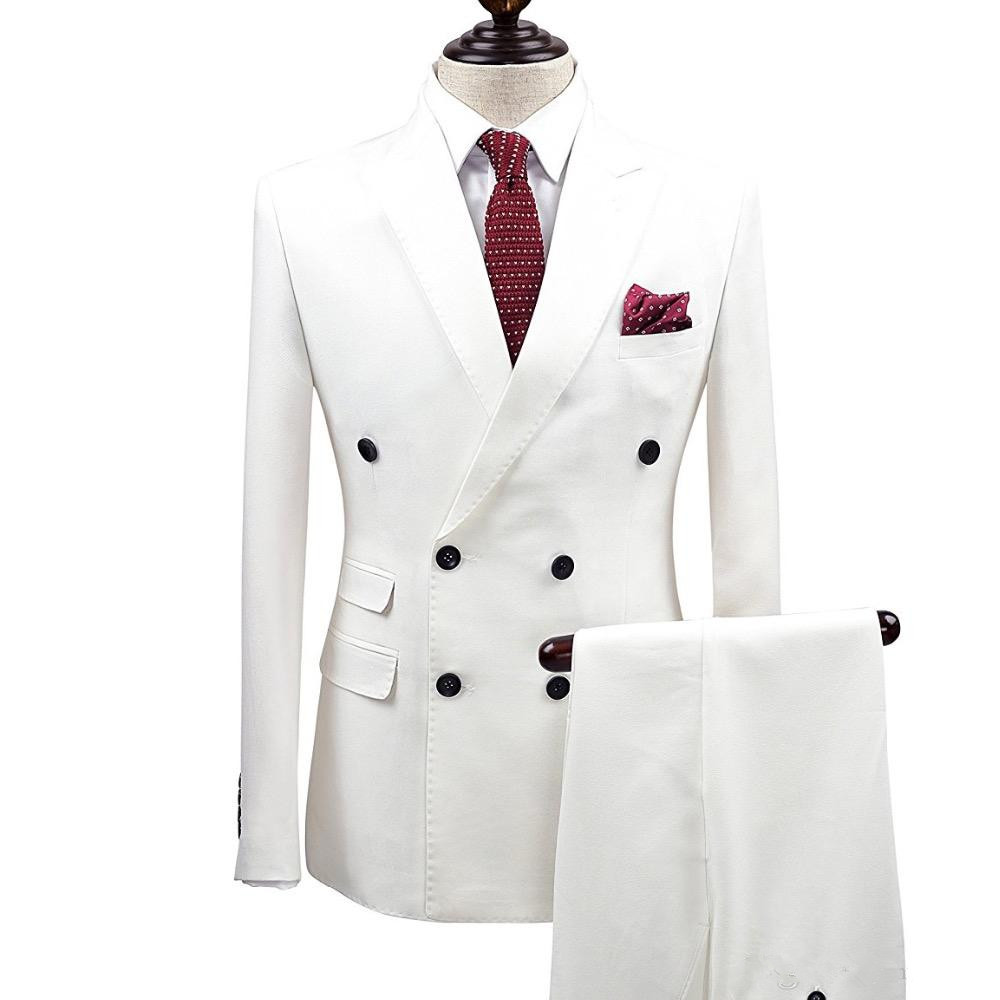 Slim Fit White Men Suits Wedding Groom Wear Tuxedos 2 Pieces (jacket+pants) Bridegroom Suits Best Man Prom Business Wear Blazer