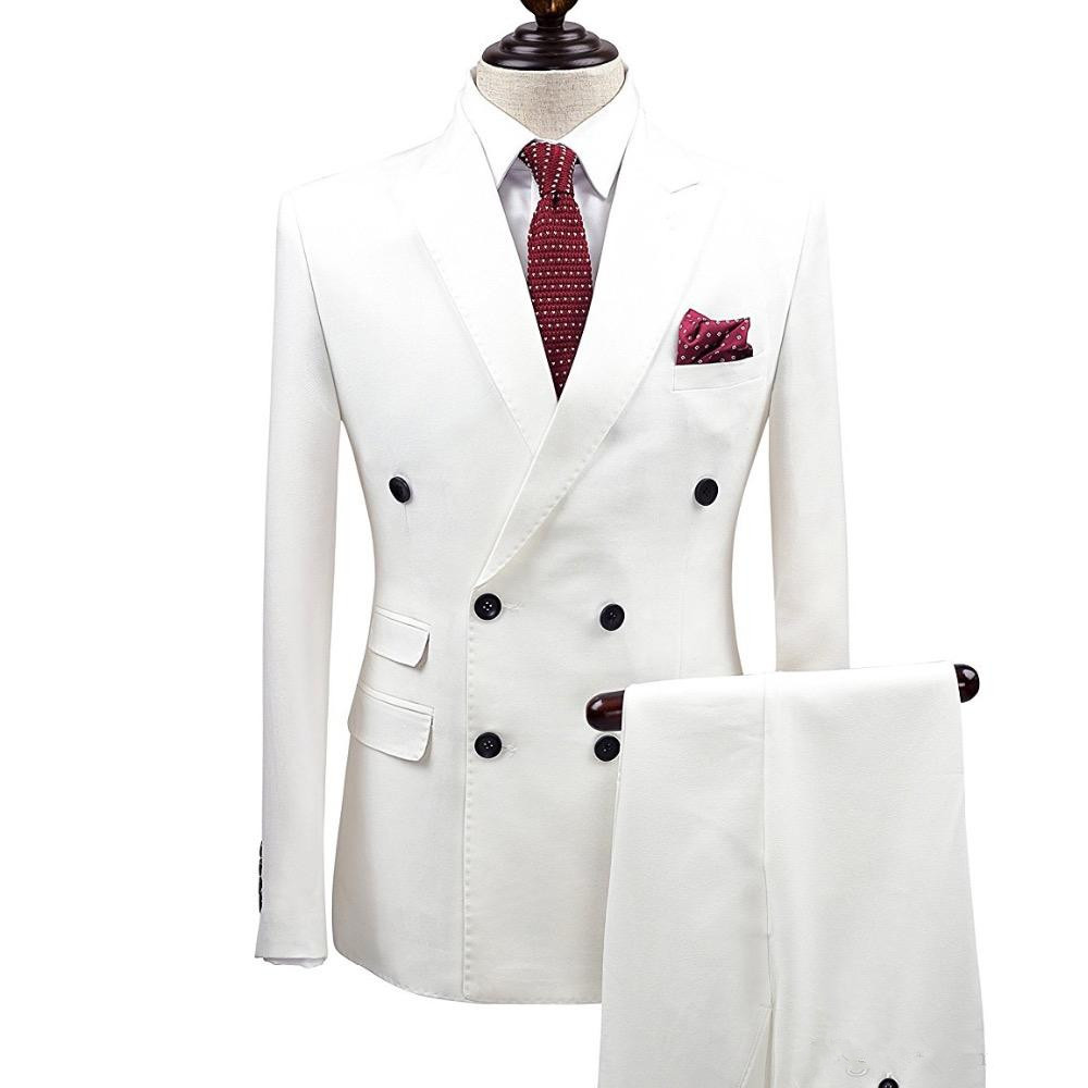 Slim Fit White Men Suits Wedding Groom Wear Tuxedos 2 Pieces (jacket+pants) Bridegroom Suits Man Prom Business Wear Blazer