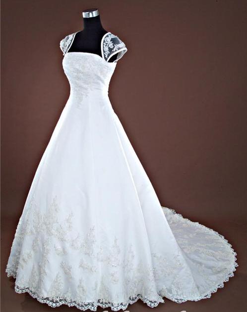 Cap Sleeve Long Ball Gown Simple Lace Bridal Wedding Dresses Formal Floor Length Beading Applique Ll338