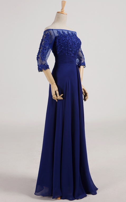 3/4 Sleeve Floor Length Chiffon Evening Dress Prom Dress Custom Made Beading Bridal Party Dress Ll350