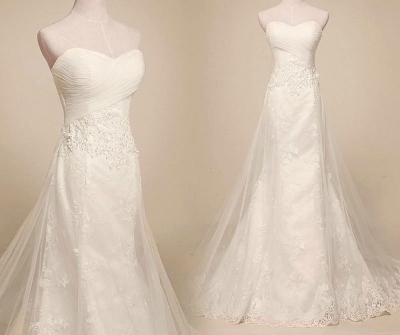 Pageant Applique Sweetheart Long A Line Lace Bridal Wedding Dresses Formal Floor Length C33