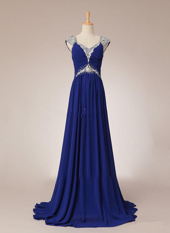 Cap Sleeve Long Evening Dress Prom Dress Custom Made Chiffon Bridal Party Dress C89