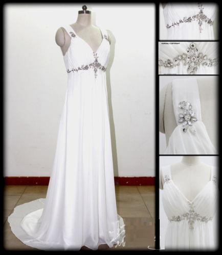 V Neck Crystal Chiffon Long Evening Dress Prom Dress Custom Made Bridal Party Dress Ws048