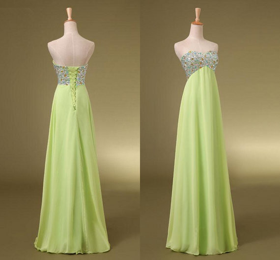 Backless Crystal Chiffon Bridesmaid Dress Long Evening Dress Prom Dress Custom Made Bridal Party Dress W521