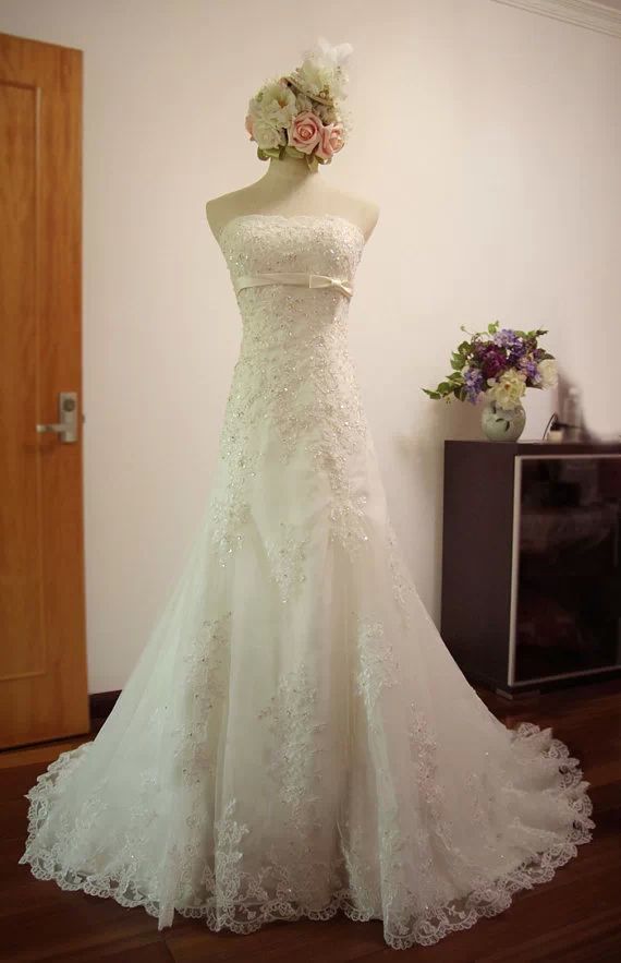 Formal Applique Mermaid Long A Line Lace Bridal Wedding Dresses Formal Floor Length W565a