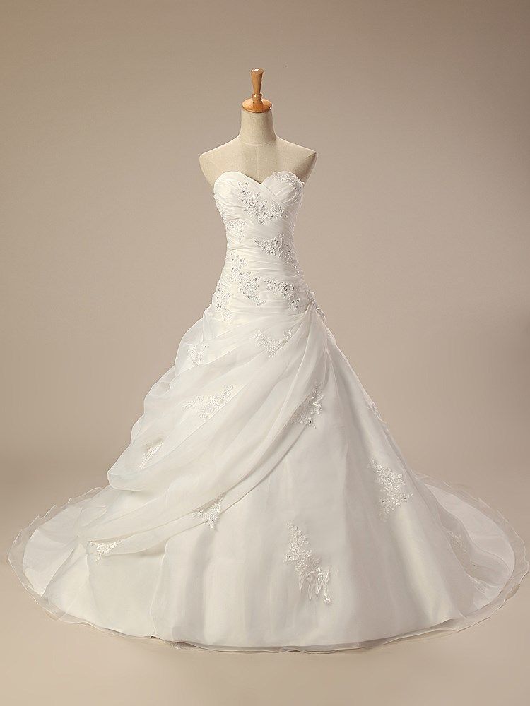 Formal Beading Sweetheart Long Train Ball Gown Lace Applique Custom Bridal Wedding Dresses Formal Floor Length Xz03