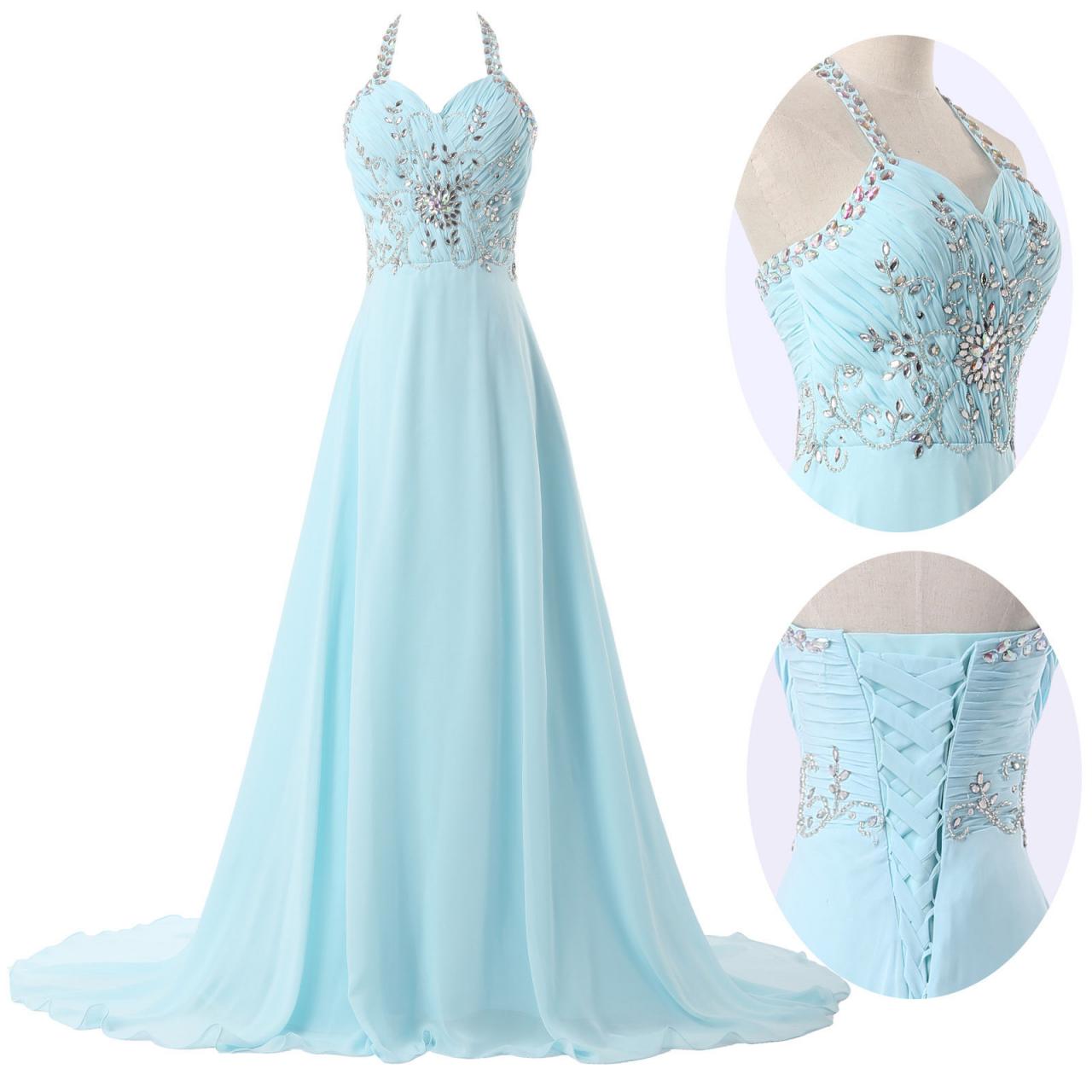 Bridesmaid Dress Halter Crystal Chiffon Beading Evening Dress Prom Dress Custom Made Bridal Party Dress Xz36