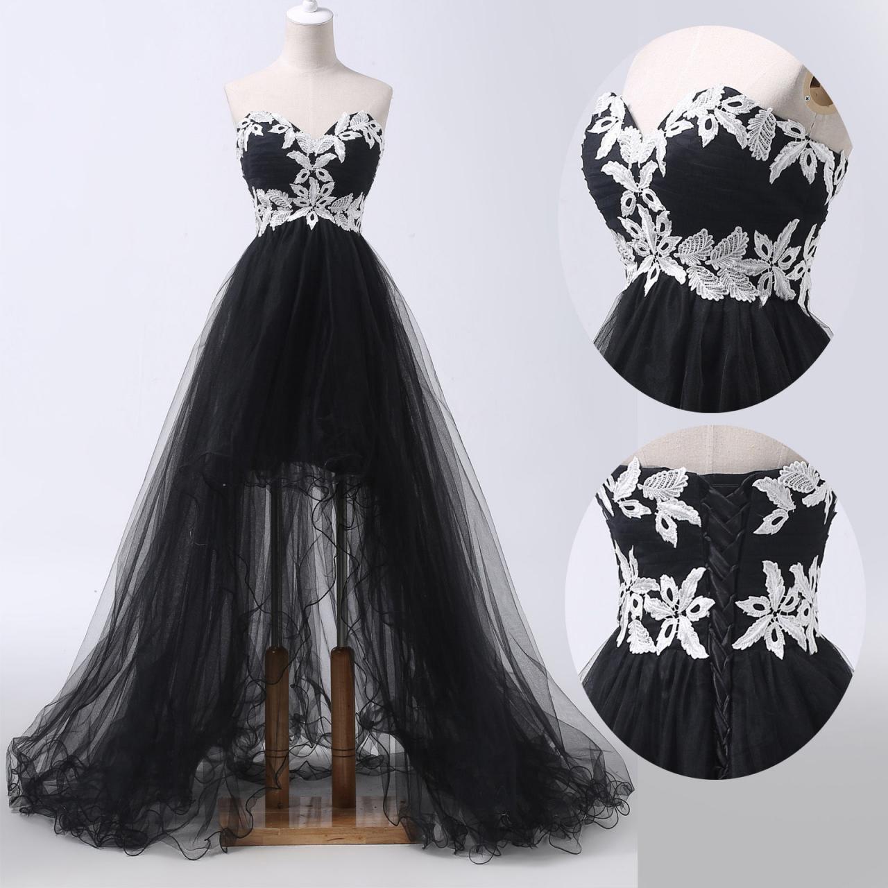 Hi-lo Bridesmaid Dress Sweetheart Lace Applique Evening Dress Prom Dress Custom Made Bridal Party Dress Xz47