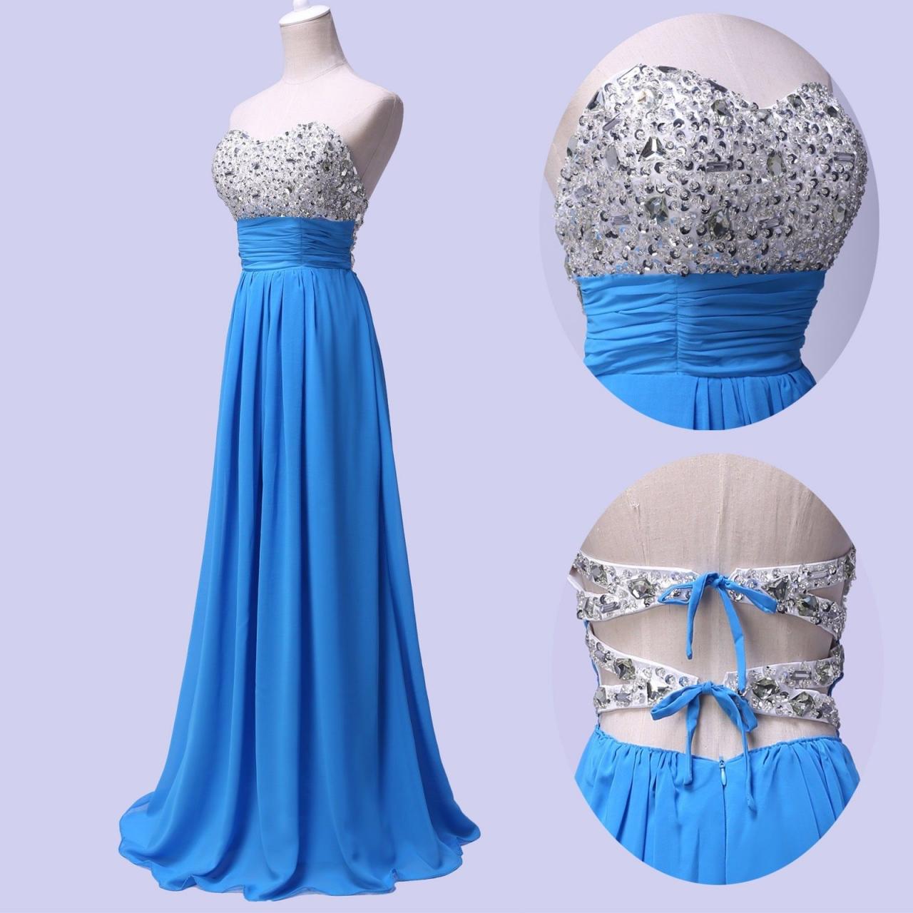 Backless Bridesmaid Dress Sweetheart Chiffon Beading Evening Dress Prom