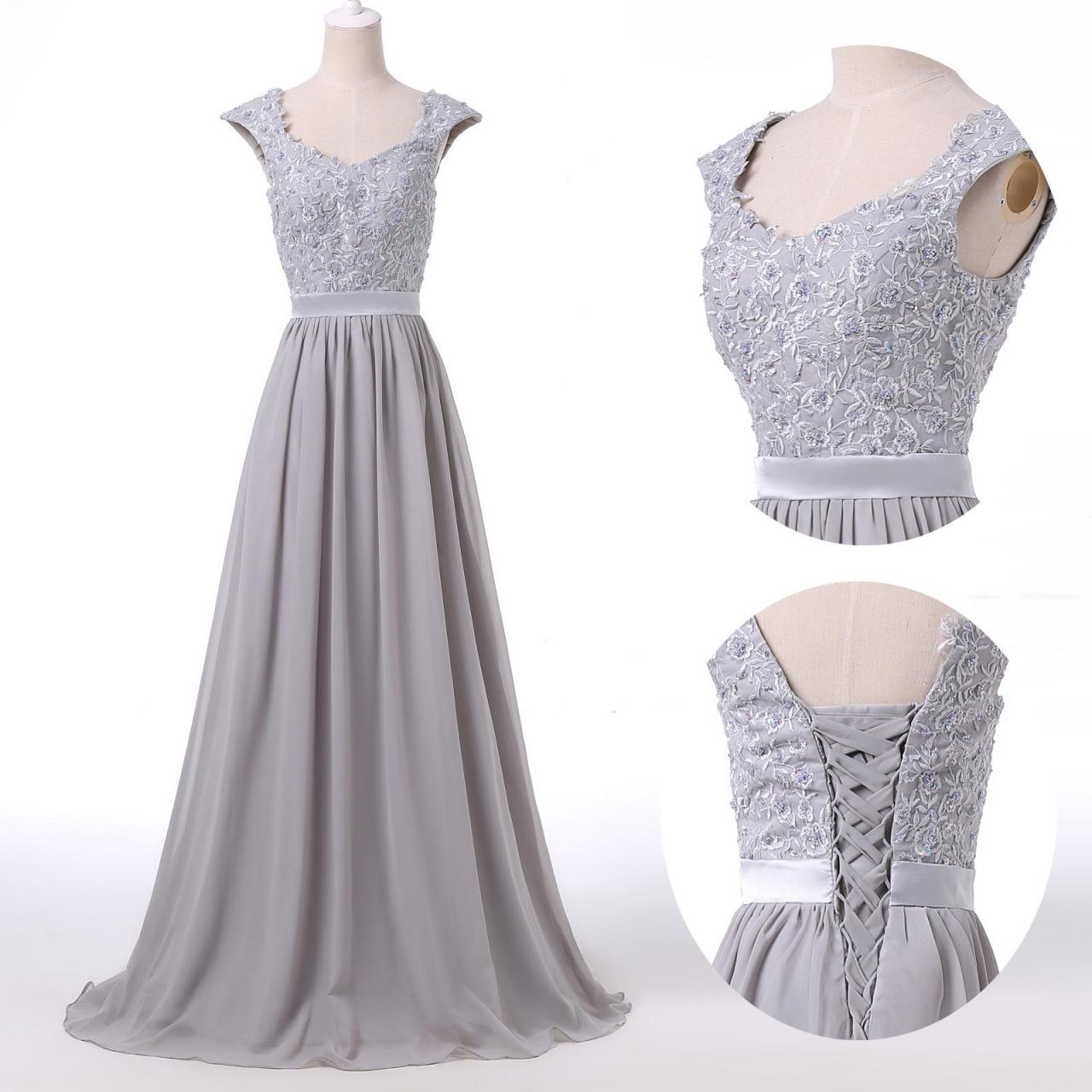 Bridesmaid Dress Cap Sleeve Lace Applique Chiffon Beading Evening Dress Prom Dress Custom Made Bridal Party Dress Xz71