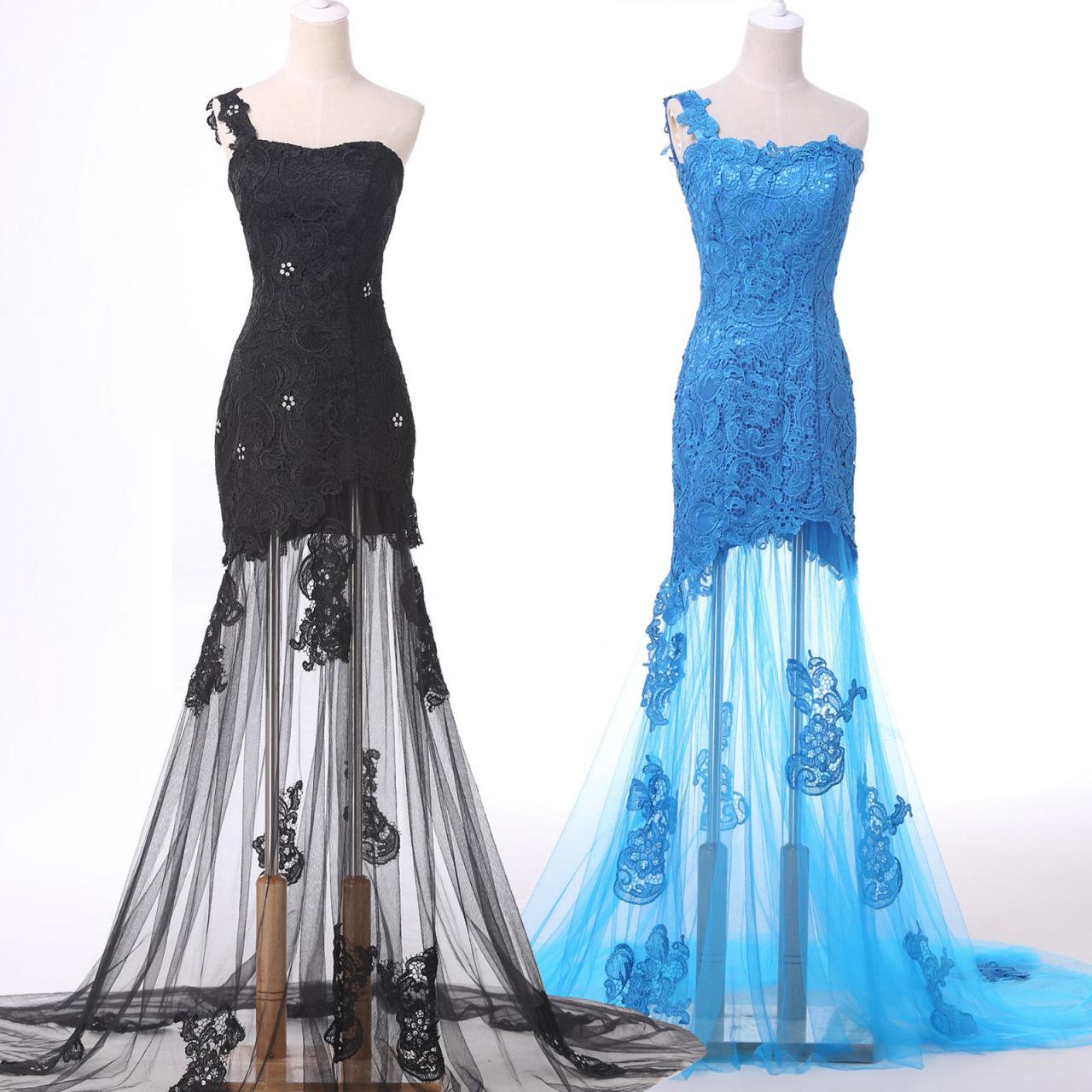 Sheer Bridesmaid Dress One Shoulder Lace Applique Evening Dress Prom Dress Custom Made Bridal Party Dress Xz98