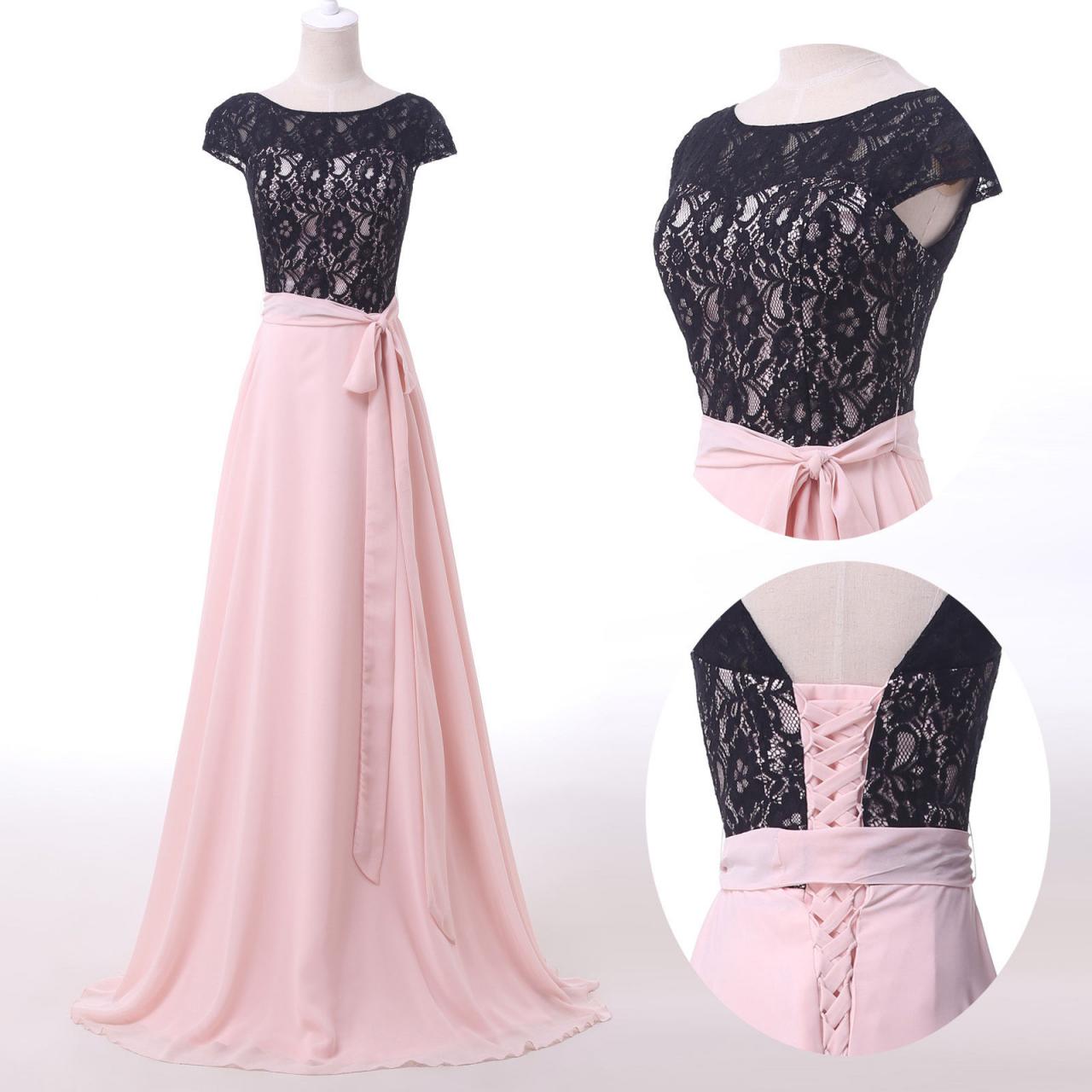 Bridesmaid Dress Cap Sleeve Chiffon And Lace Long Evening Dress Prom Dress Custom Made Bridal Party Dress Xz111