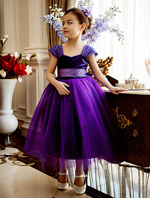 Deep purple flower cheap girl dresses